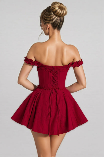 Naomi Red Strapless Ruffle Mini Dress