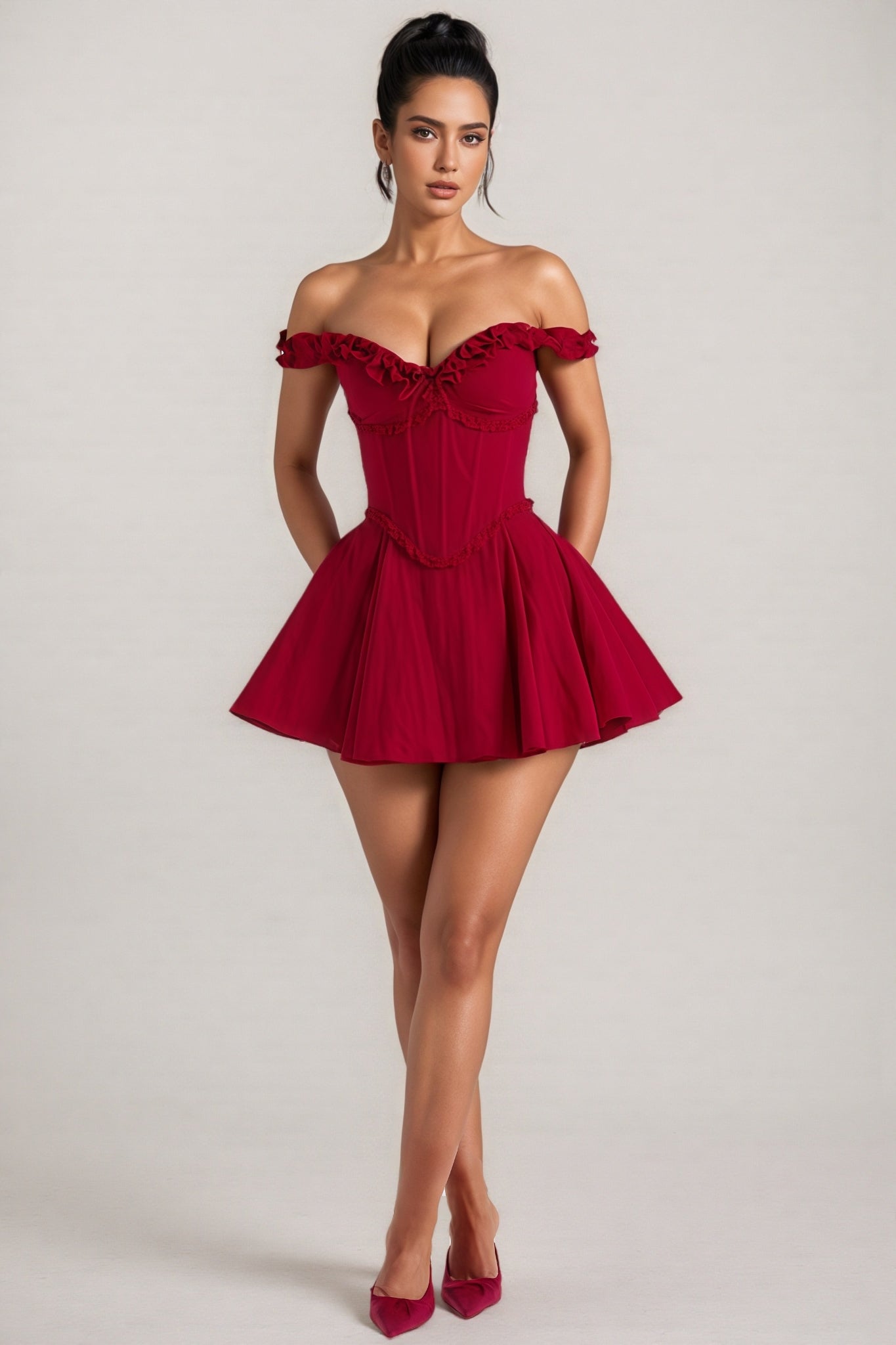 Naomi Red Strapless Ruffle Mini Dress
