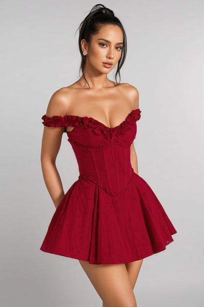 Naomi Red Strapless Ruffle Mini Dress