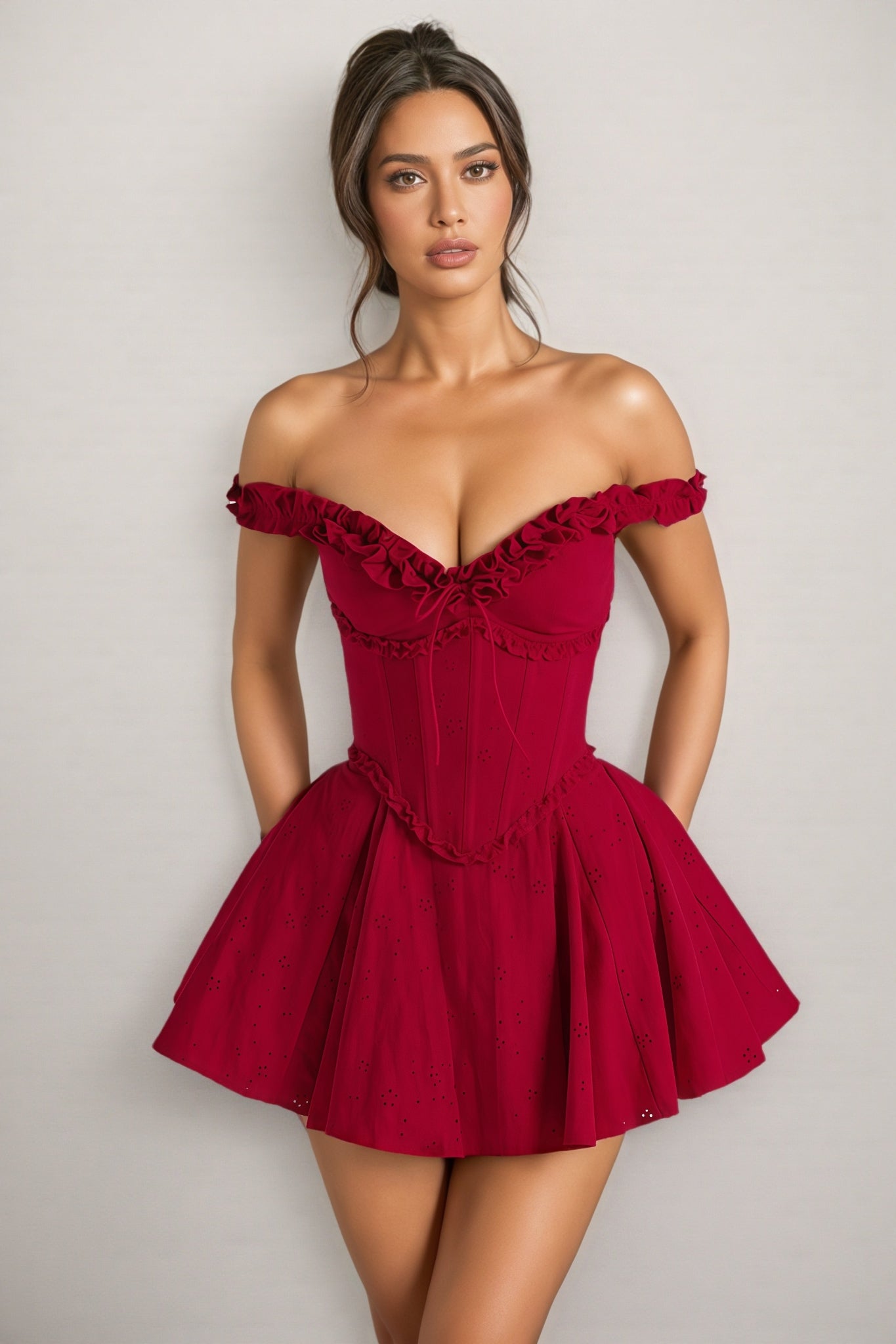 Naomi Red Strapless Ruffle Mini Dress