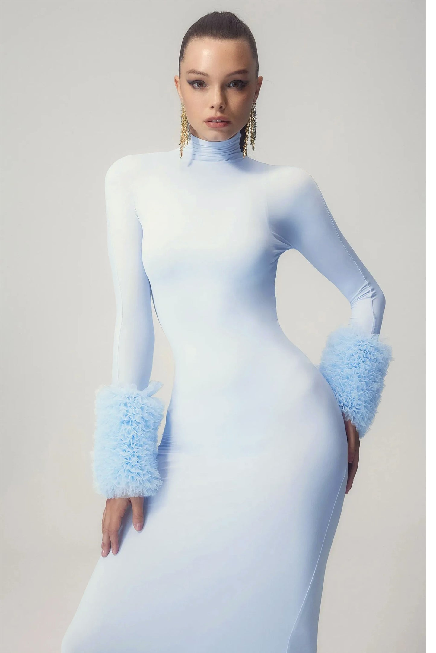 Elvira Long Sleeves Turtleneck Maxi Dress