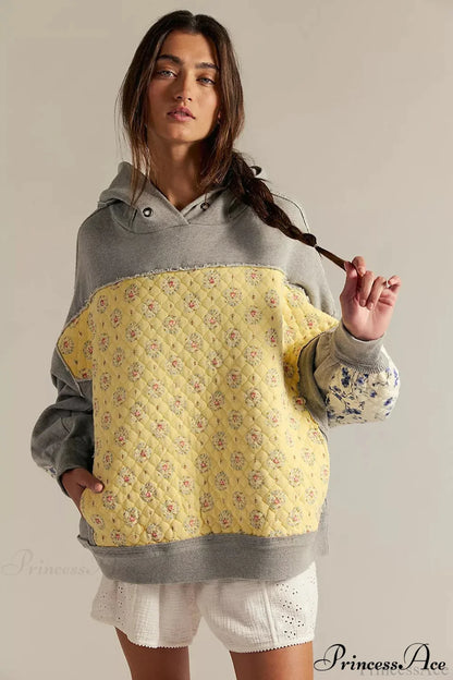 Embroidered Panel Design Casual Pullover Hoodie