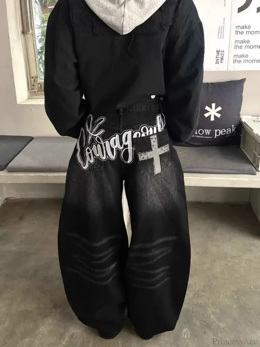 Embroidery Gothic Dark Baggy Pant