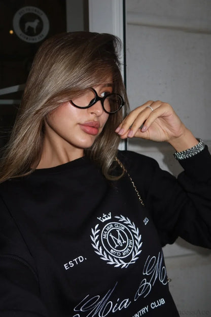 Embroidery Solid Color Loose Versatile Crew Neck Sweatshirt