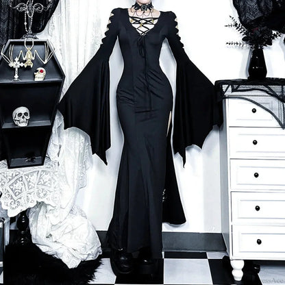 Empty Out Batwing Sleeve Full-Length Dress