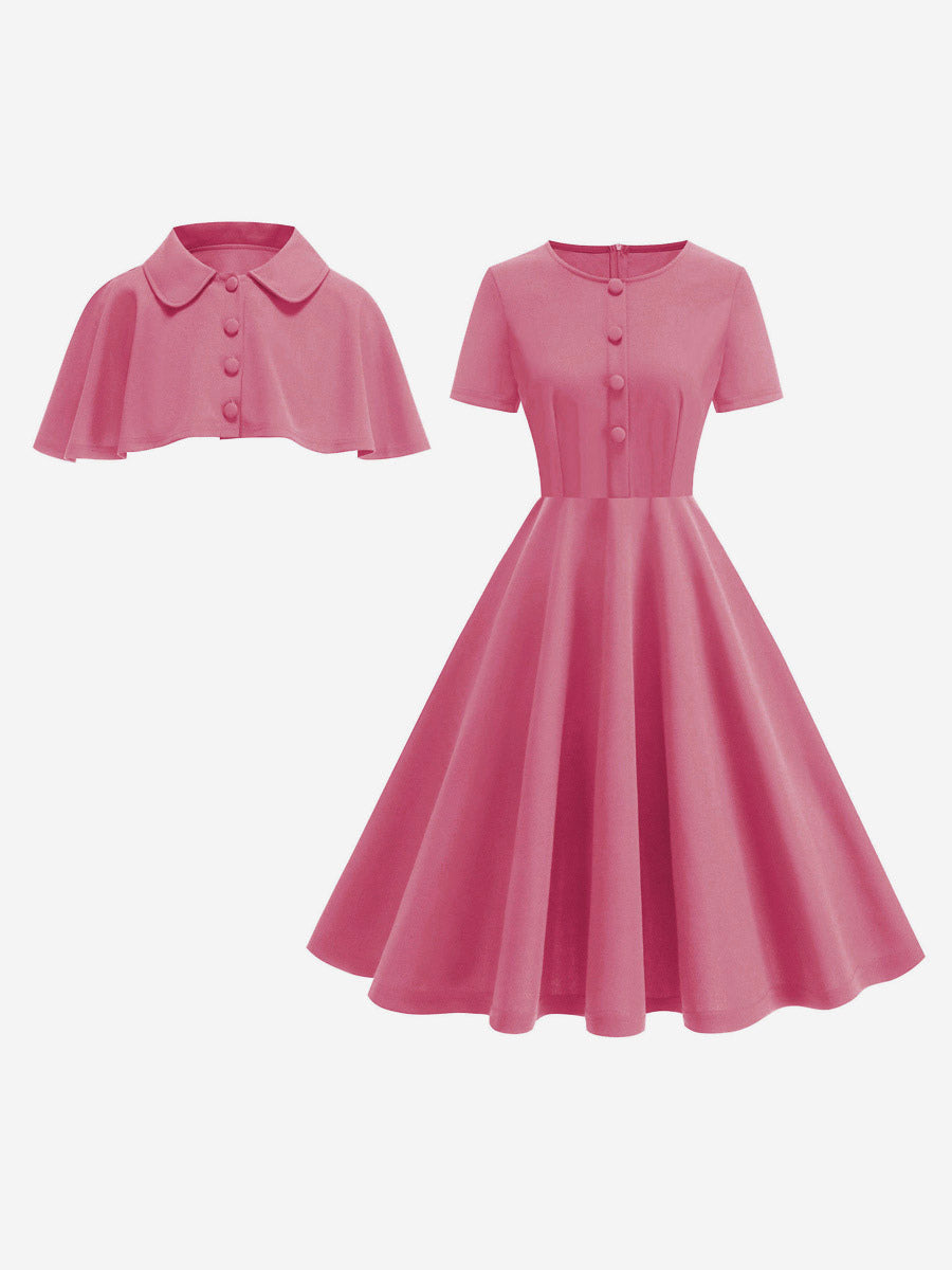 Vintage 1950s Midi Dress With Capelet For Women A-Line Swing Skater Dress - Summer Retro Party 2026