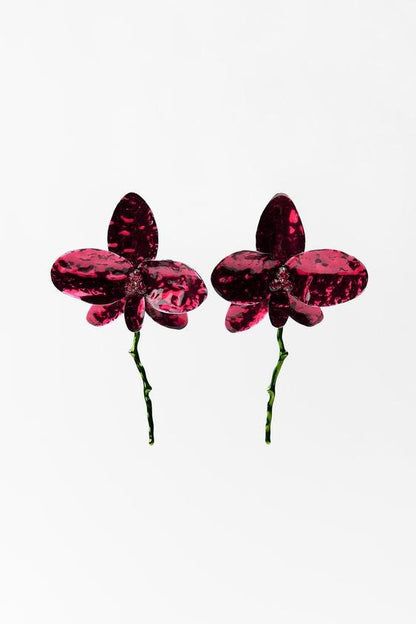 Enamelled Flower Rhinestone Applique Earrings