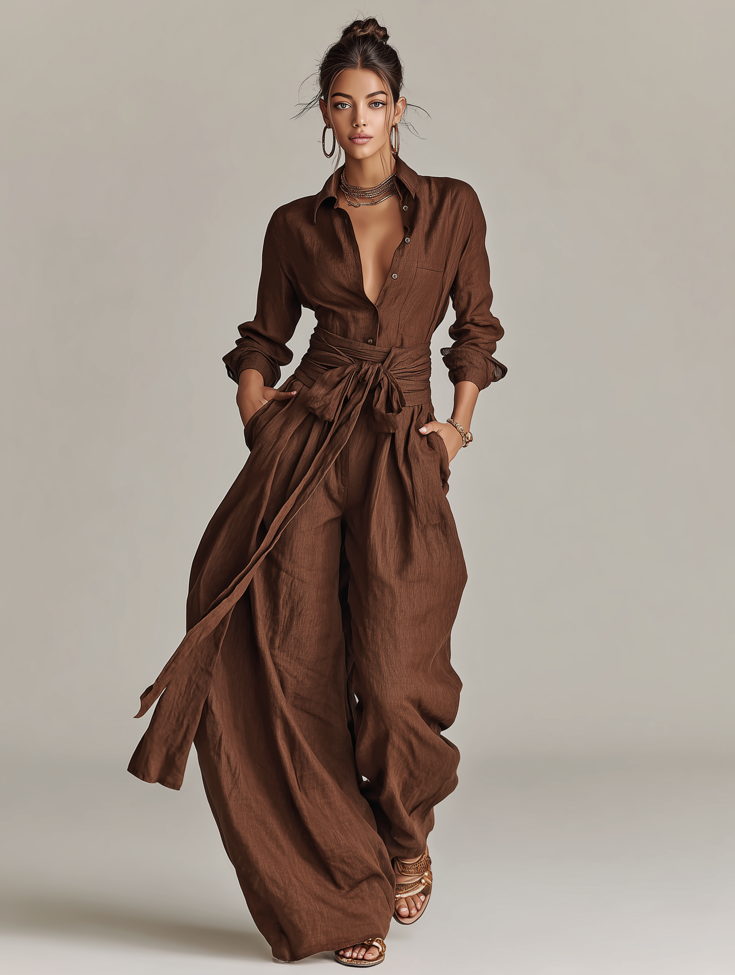 Sabrina | Woven Long Sleeve Jumpsuit