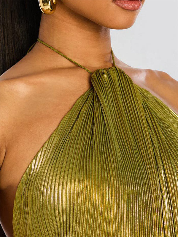 Party Dress Maxi Gold Sleeveless Backless Elegant Semi Formal Gown