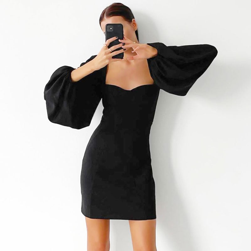 Square Neck Sweetheart Puff Sleeve Bodycon Mini Dress