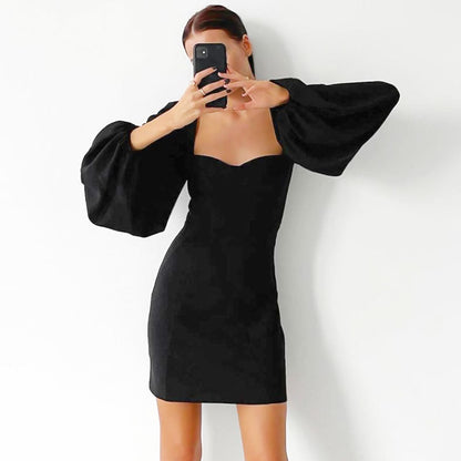 Square Neck Sweetheart Puff Sleeve Bodycon Mini Dress