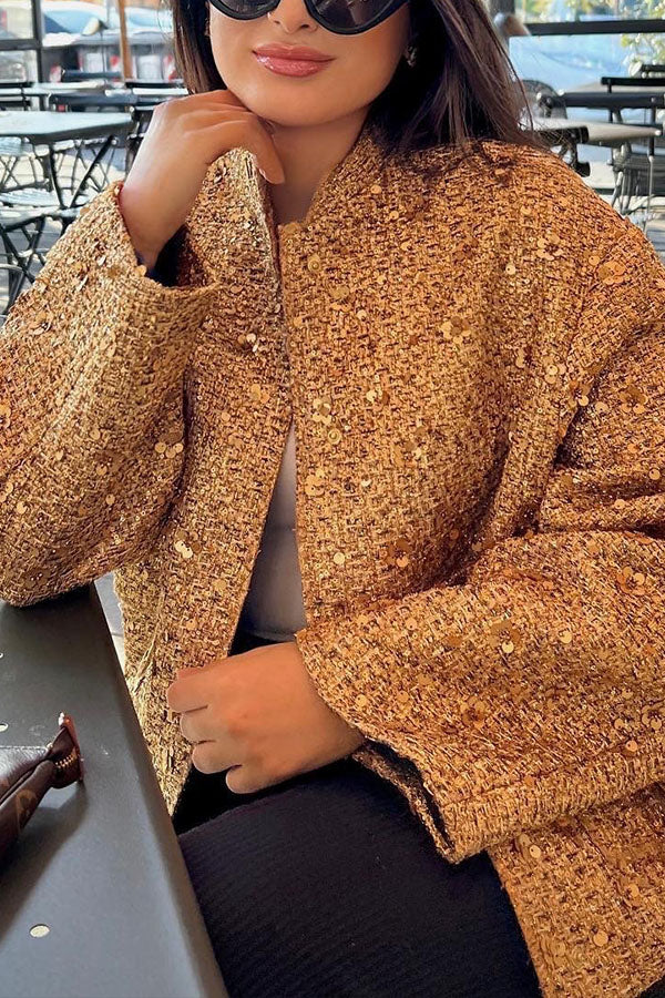 Sequined small stand collar jacket