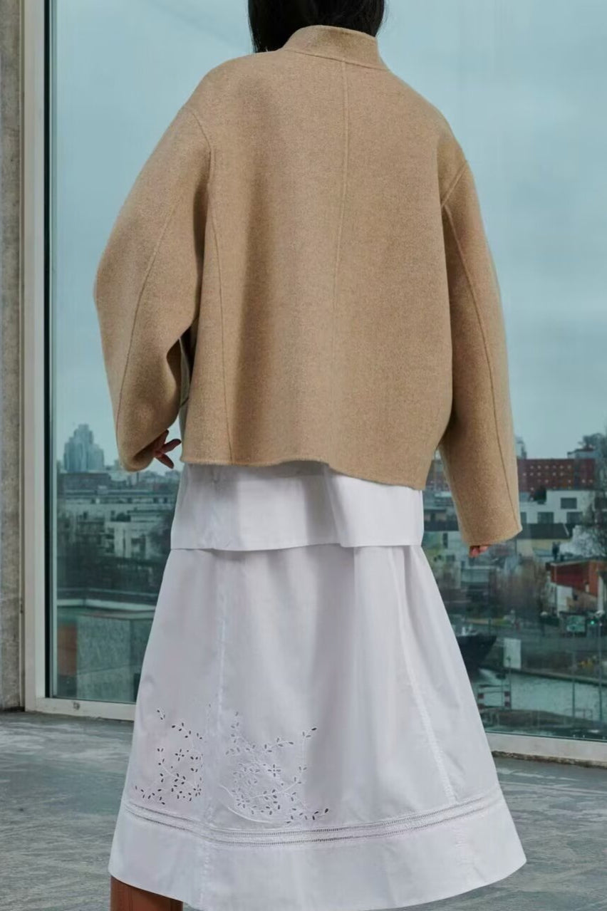 Wool Stand Collar Cropped Coat