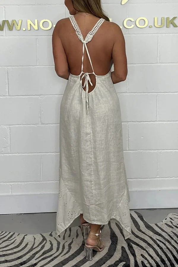 Solid Color V-neck Sleeveless Sexy Backless Irregular Maxi Dress