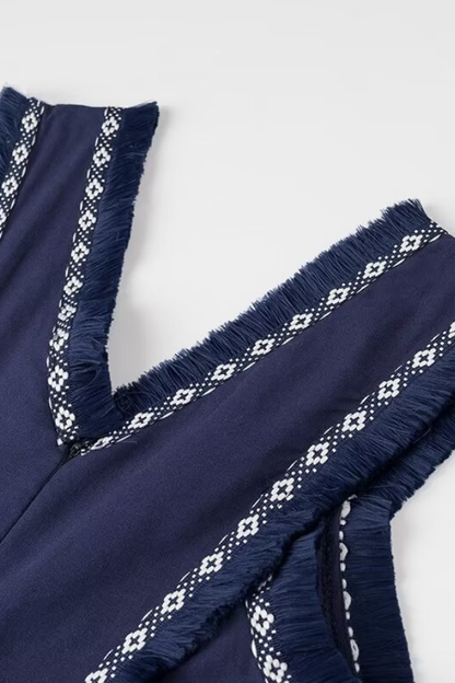 Temperamental and Mature V-neck Tassel Dress