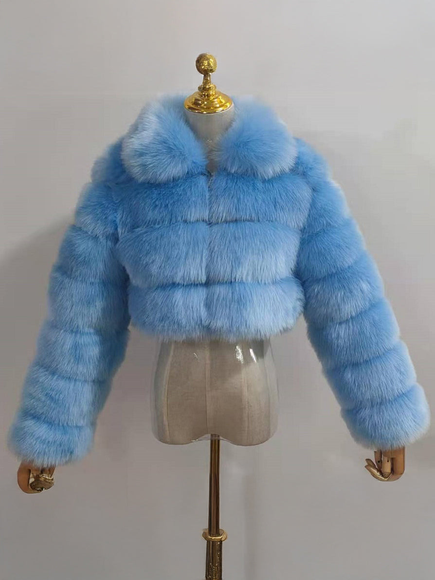 Plush Faux Fur Coat Turndown Collar Winter Short Jacket For Women 2026