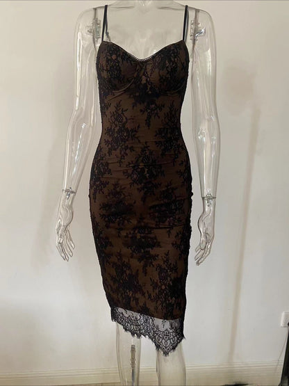 Lace Splice Slim Fit Cami Dress Fall/Winter Hot Girl Style
