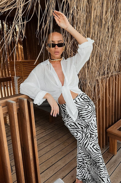 Elegant Satin Animal Print Skirt