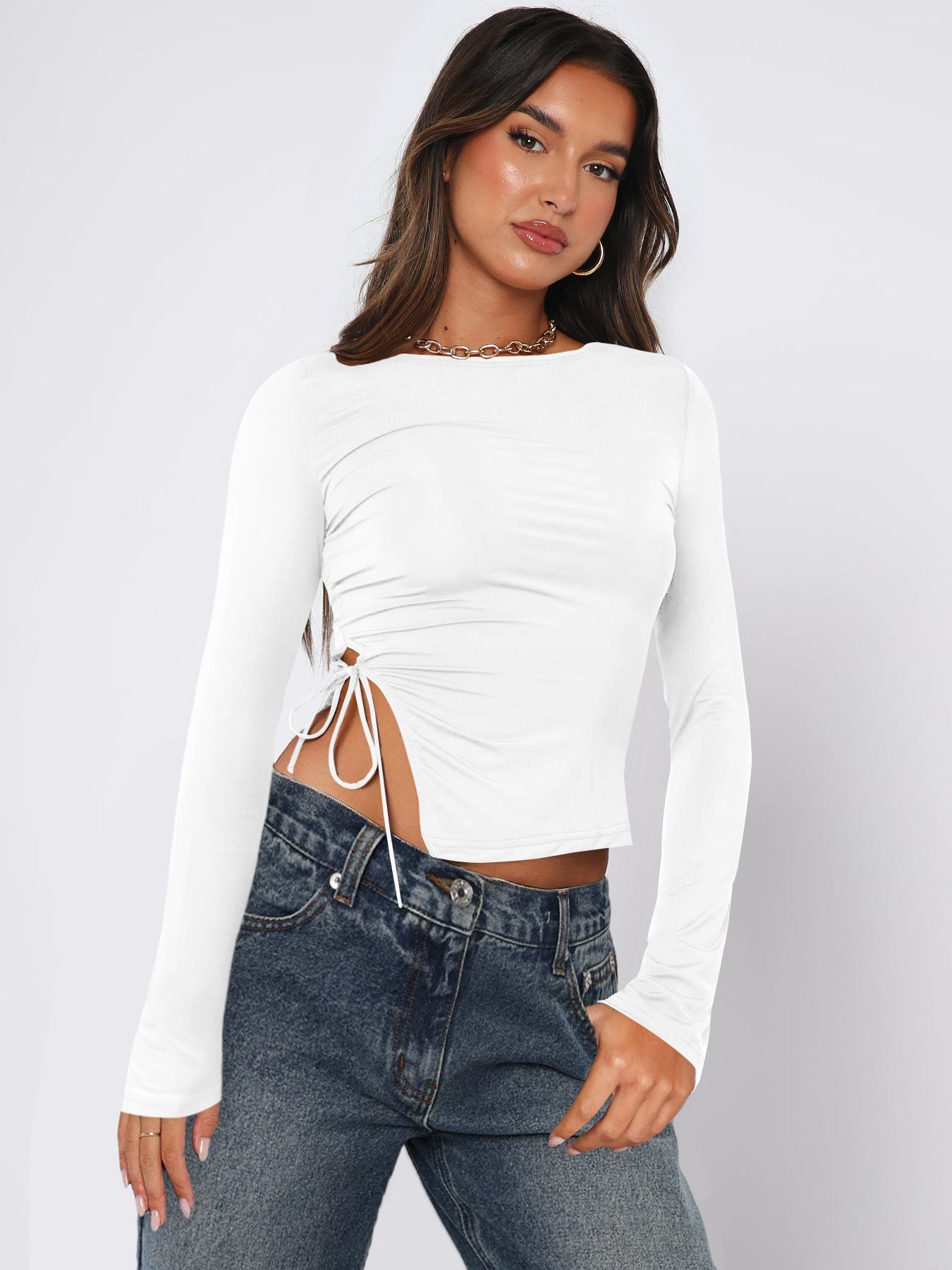 Sleek Black Drawstring Top - Effortless Chic