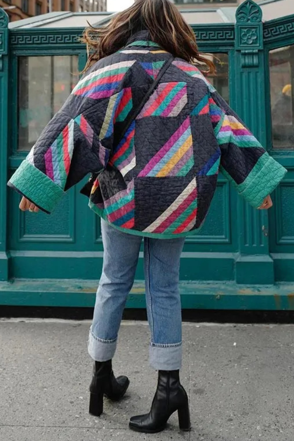 Fashion Printed Patchwork Cotton Cardigan Jacket