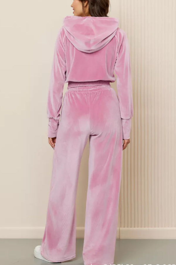 Fashion Zipper Open Velvet Casual Two -piece Suit