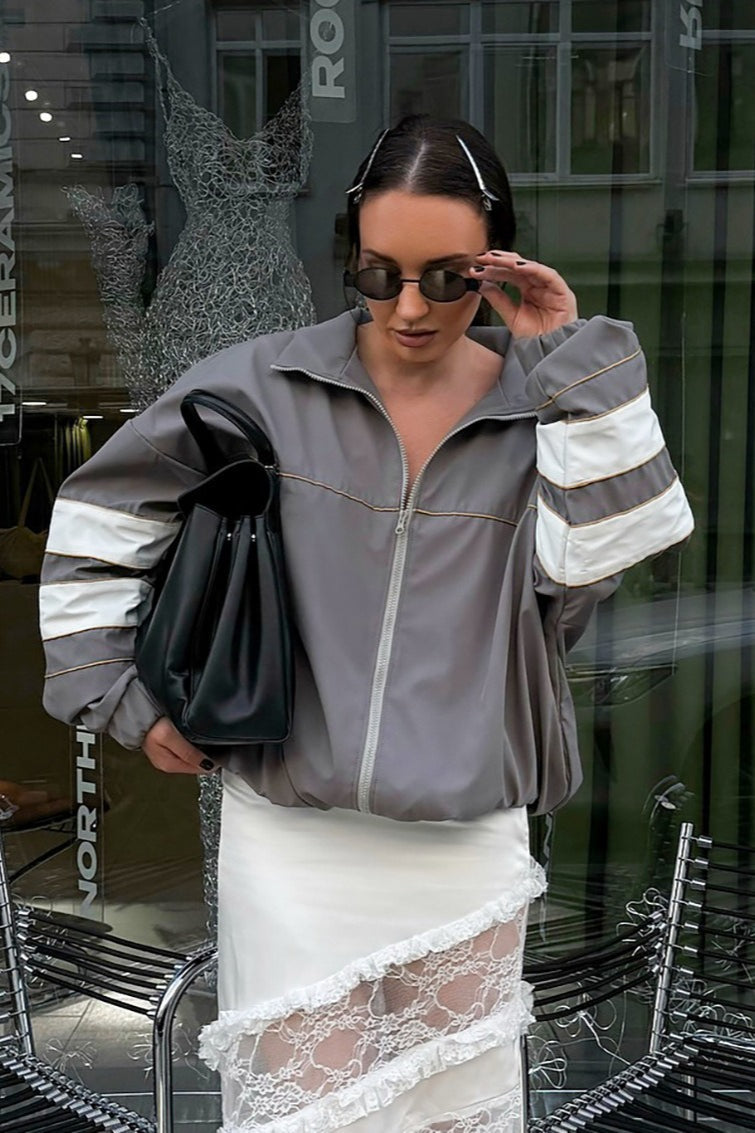 Chic Stand Neck Color Block Jacket