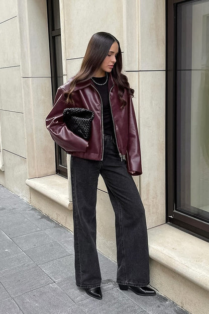 Matte Burgundy Leather Jacket