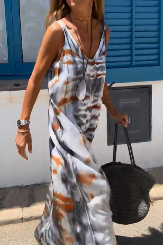 Tie Dye Printing Sleeveless Dress