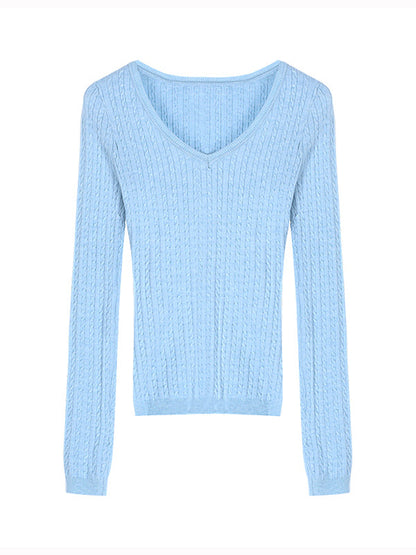 Vintage Slim Fit V Neck Long Sleeve Knits