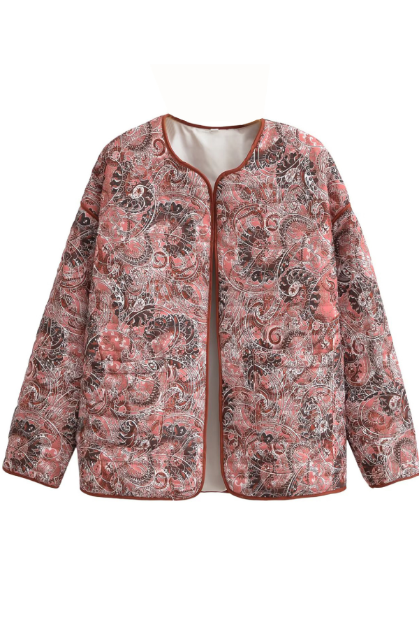 Retro Print Loose V-Neck Cardigan Cotton Jacket