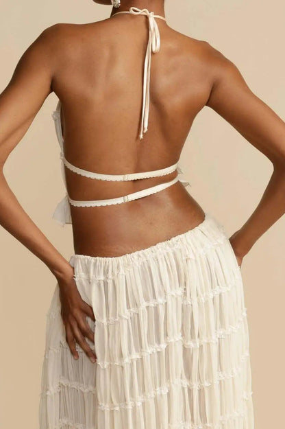 Ruched Halter Cami & Maxi Skirt Boho Dress