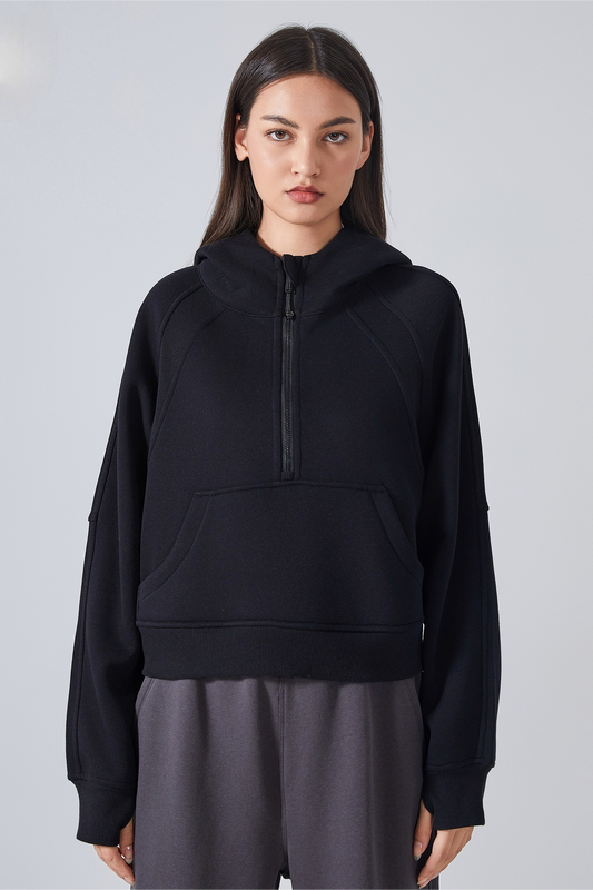 Fleece Lined Half Zip Loose Athletic Yoga Hoodie