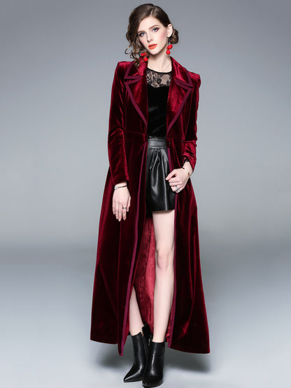 Women's Wrap Coat Turndown Collar Retro Burgundy Winter Outerwear