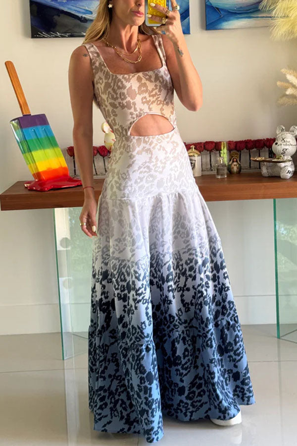 Reema Unique Animal Print Wide Strap Cutout Waist Maxi Dress