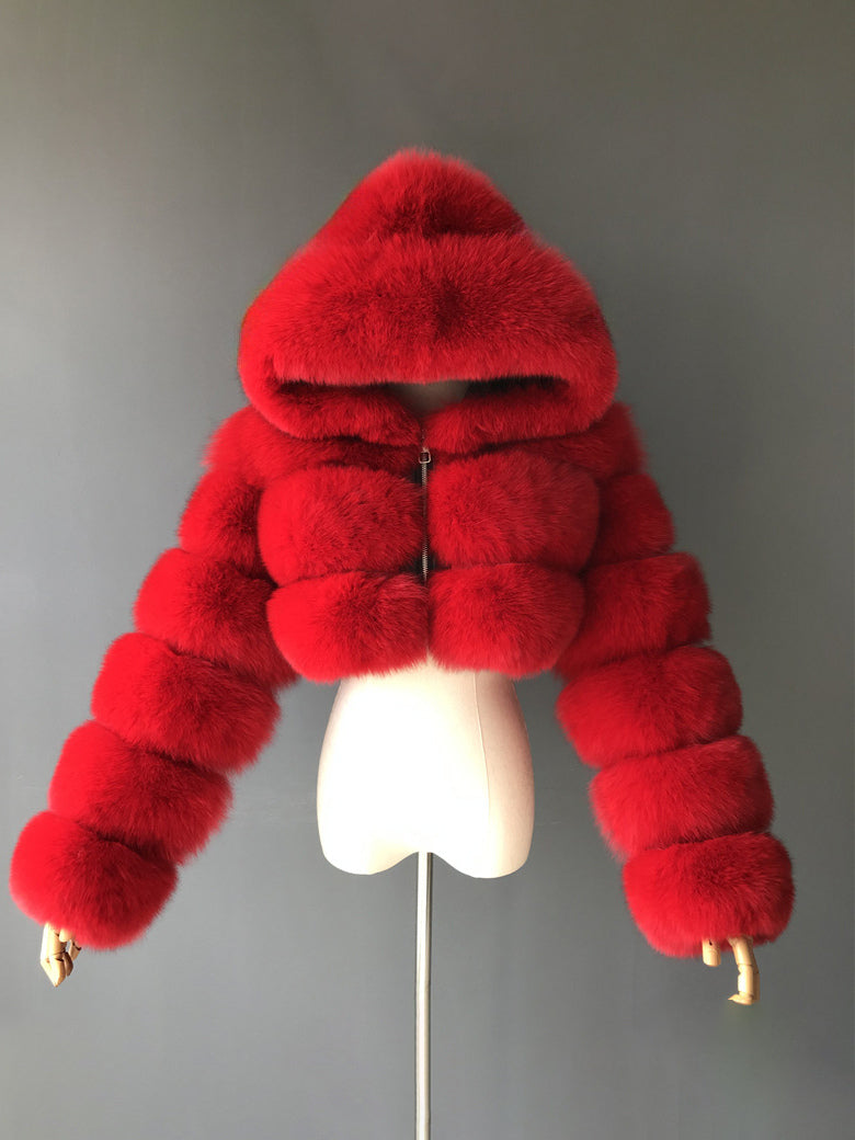 White Faux Fur Jacket With Hood Hot Girls Short Coats Winter Outerwear For Women 2026