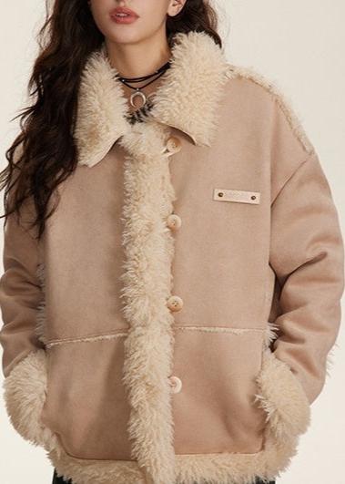 Retro Patchwork Plush Cotton Coat – Cozy and Loose Fit