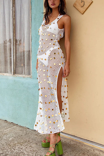 Stylish Sequin Crochet Maxi Cover Up Dress