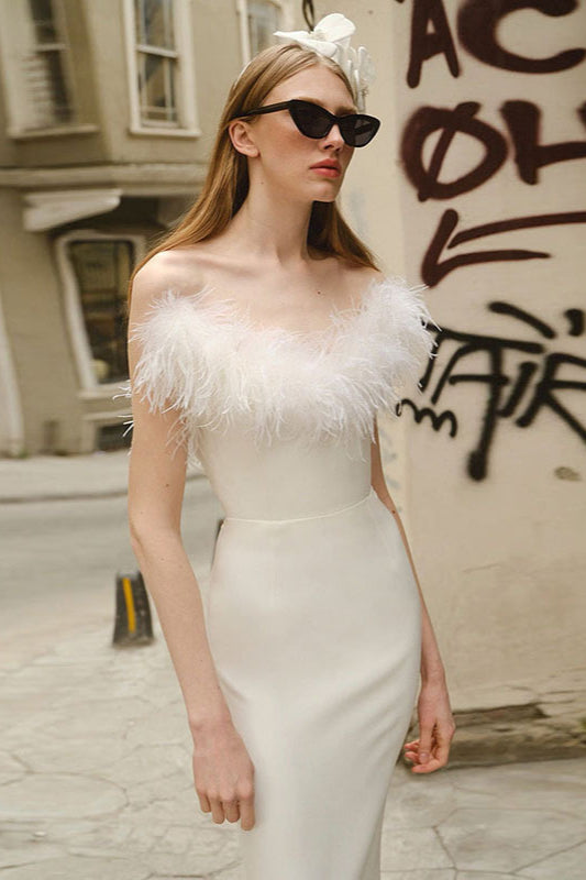Strapless V-Neck Feathered Mermaid Party  Dress
