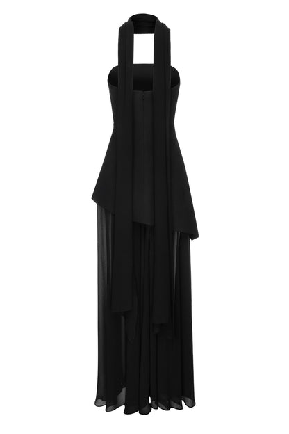 Florence Asymmetrical Chiffon Maxi Dress with Scarf