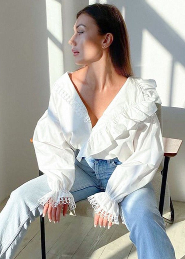 Aurora – Ruffle Trim Long Sleeve Blouse – Classylooker