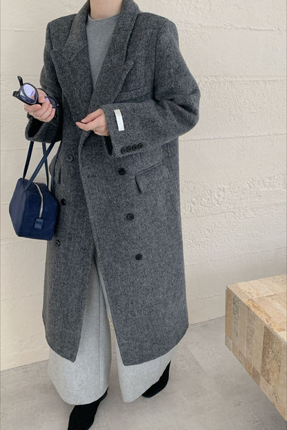 Notched Lapel Double-Faced Wool Thickened Long Overcoat