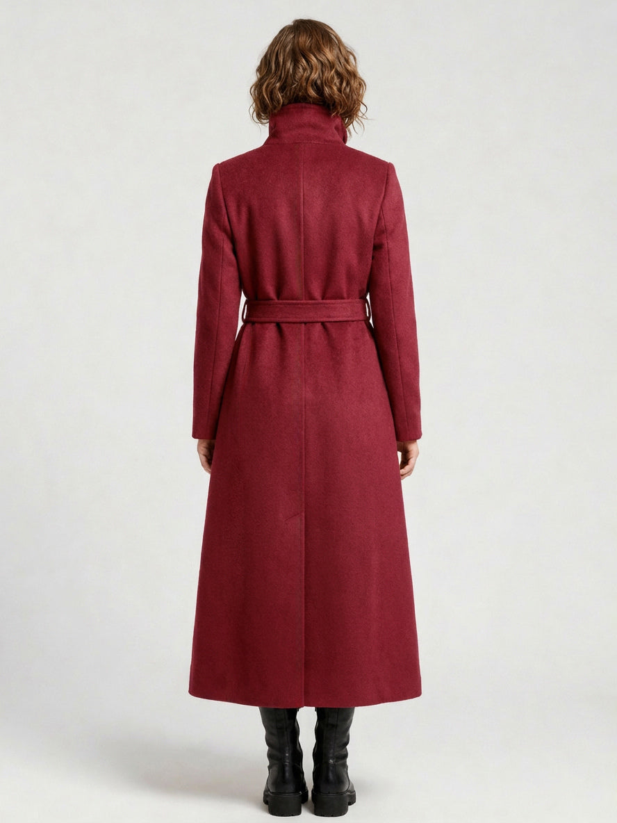 Belted Long Woolen coat with Double-breasted and high collar For Women 2026