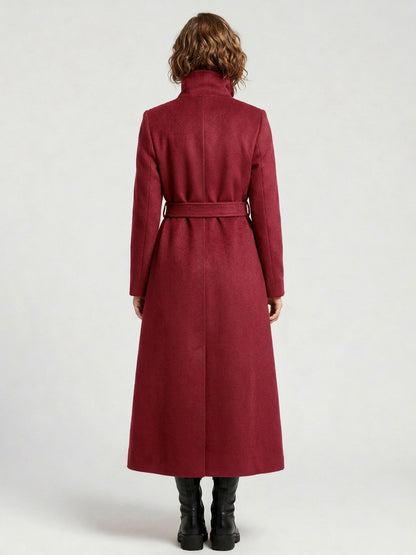 Belted Long Woolen coat with Double-breasted and high collar For Women 2026