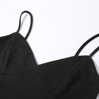 Beaded v neck irregular slit cami midi dress