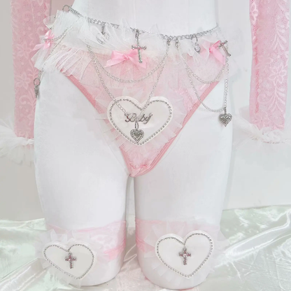 Long sleeve sweetheart pattern lace bowknot short pant set