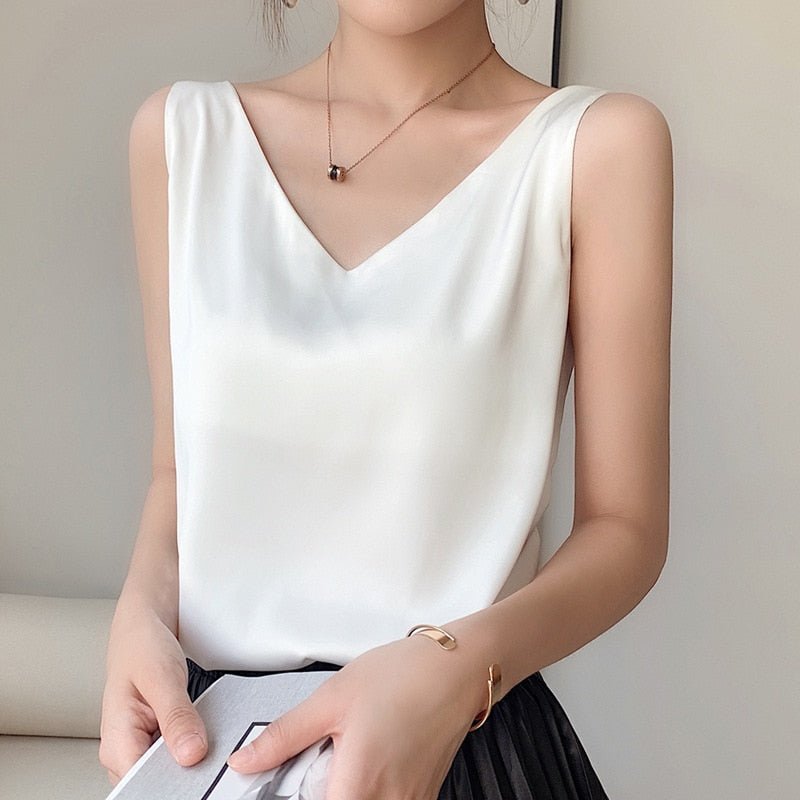 | Women’s Classic Relaxed Fit Draped Satin Tank
