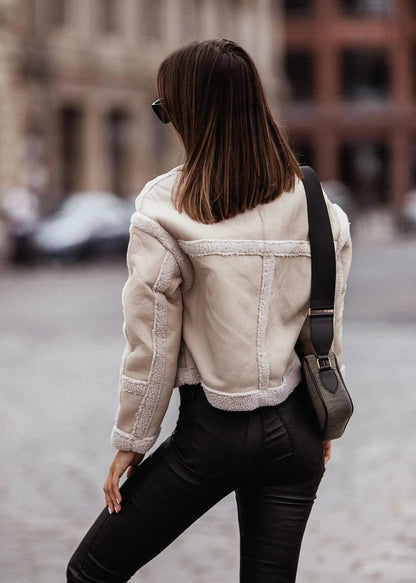 Chic Fur-Trimmed Long Sleeve Jacket