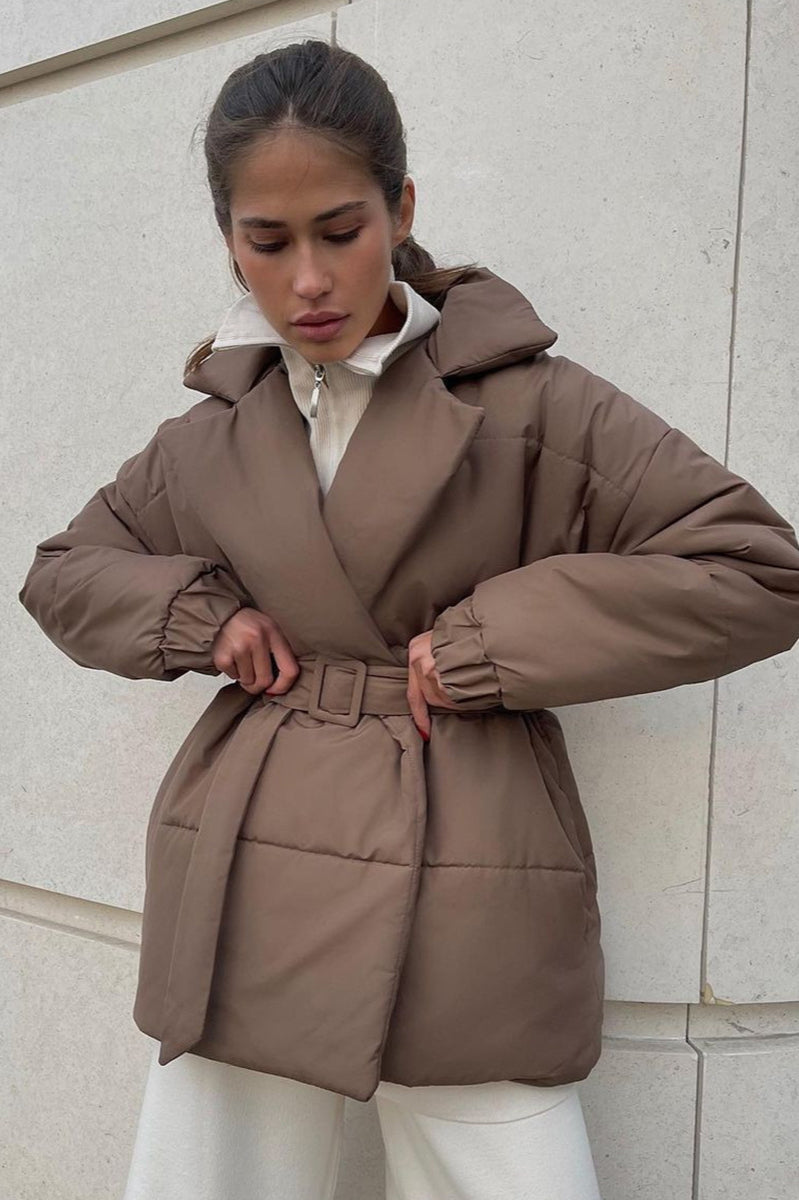 Slim Fit Lapel Belted Winter Coat