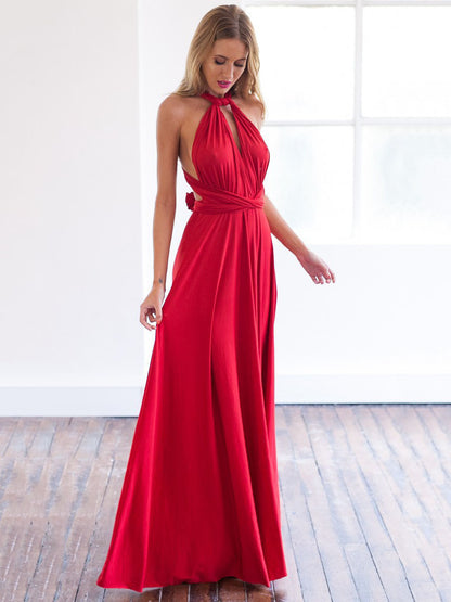 Convertible Women Sleeveless Maxi Dress - Multiway Solid Color Backless Gown - Summer Beach Wedding Bridesmaid Dress 2026