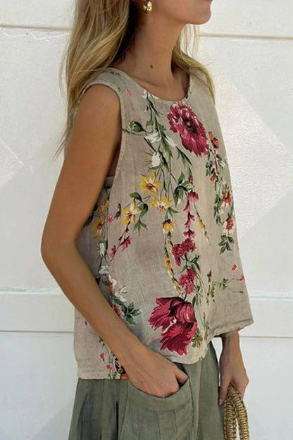 Casual Printed Tank Top & Skirt Cotton Linen Two-piece Set